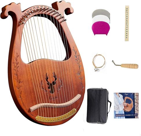 Lyre Harp, Binaural Antler Lyre 16 Metal Strings Maple Saddle Mahogany Body Lyre Harp with All Accessories Included (Wood color) in Saudi Arabia