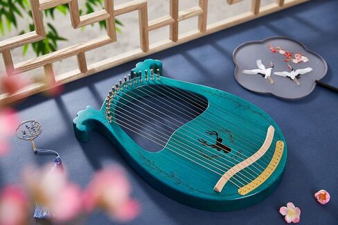 Lyre Harp, Binaural Antler Lyre 16 Metal Strings Maple Saddle Mahogany Body Lyre Harp with All Accessories Included (Wood color) in Saudi Arabia