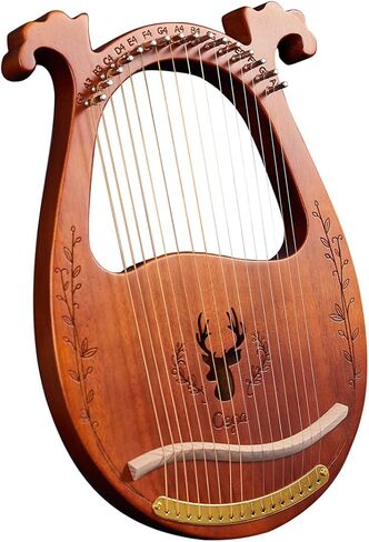 Lyre Harp, Binaural Antler Lyre 16 Metal Strings Maple Saddle Mahogany Body Lyre Harp with All Accessories Included (Wood color) in Saudi Arabia