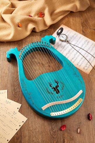 Lyre Harp, Binaural Antler Lyre 16 Metal Strings Maple Saddle Mahogany Body Lyre Harp with All Accessories Included (Wood color) in Saudi Arabia
