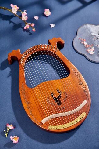 Lyre Harp, Binaural Antler Lyre 16 Metal Strings Maple Saddle Mahogany Body Lyre Harp with All Accessories Included (Wood color) in Saudi Arabia