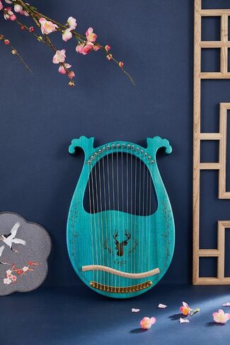 Lyre Harp, Binaural Antler Lyre 16 Metal Strings Maple Saddle Mahogany Body Lyre Harp with All Accessories Included (Wood color) in Saudi Arabia