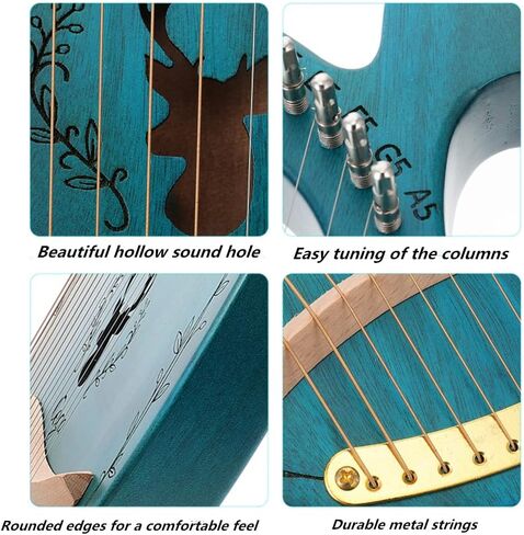 Lyre Harp, Binaural Antler Lyre 16 Metal Strings Maple Saddle Mahogany Body Lyre Harp with All Accessories Included (Wood color) in Saudi Arabia