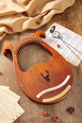 Lyre Harp, Binaural Antler Lyre 16 Metal Strings Maple Saddle Mahogany Body Lyre Harp with All Accessories Included (Wood color) in Saudi Arabia