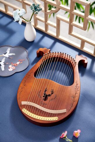 Lyre Harp, Binaural Antler Lyre 16 Metal Strings Maple Saddle Mahogany Body Lyre Harp with All Accessories Included (Wood color) in Saudi Arabia
