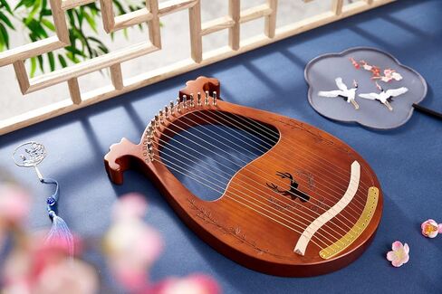 Lyre Harp, Binaural Antler Lyre 16 Metal Strings Maple Saddle Mahogany Body Lyre Harp with All Accessories Included (Wood color) in Saudi Arabia