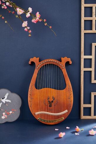 Lyre Harp, Binaural Antler Lyre 16 Metal Strings Maple Saddle Mahogany Body Lyre Harp with All Accessories Included (Wood color) in Saudi Arabia