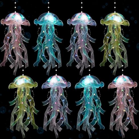 8 Pcs Jellyfish Lamp Colorful Jelly Fish Light Lamp Hanging Jellyfish Decorations LED Jellyfish Lantern for Birthday Under Sea Mermaid Wedding Baby Shower Ocean Theme Ceiling Bedroom Decor in Saudi Arabia