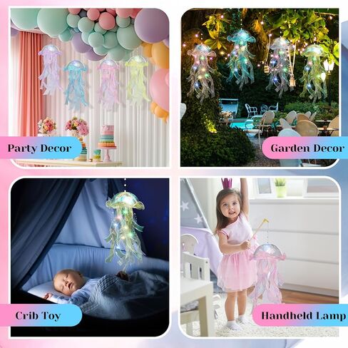8 Pcs Jellyfish Lamp Colorful Jelly Fish Light Lamp Hanging Jellyfish Decorations LED Jellyfish Lantern for Birthday Under Sea Mermaid Wedding Baby Shower Ocean Theme Ceiling Bedroom Decor in Saudi Arabia