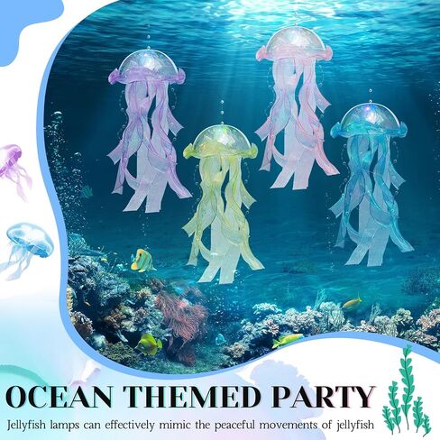 8 Pcs Jellyfish Lamp Colorful Jelly Fish Light Lamp Hanging Jellyfish Decorations LED Jellyfish Lantern for Birthday Under Sea Mermaid Wedding Baby Shower Ocean Theme Ceiling Bedroom Decor in Saudi Arabia