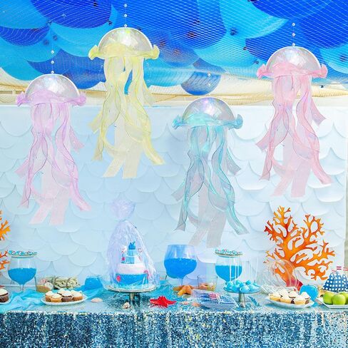 8 Pcs Jellyfish Lamp Colorful Jelly Fish Light Lamp Hanging Jellyfish Decorations LED Jellyfish Lantern for Birthday Under Sea Mermaid Wedding Baby Shower Ocean Theme Ceiling Bedroom Decor in Saudi Arabia