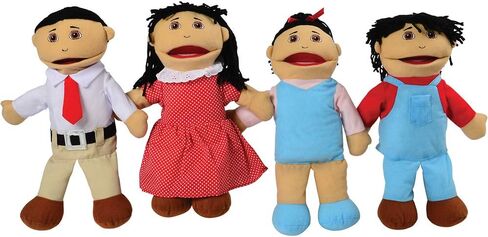 Constructive Playthings Asian Family Full Bodied Puppet Set of 15" H. Mother and Father & 13" Sister and Brother for Ages 19 Months and Up in Saudi Arabia