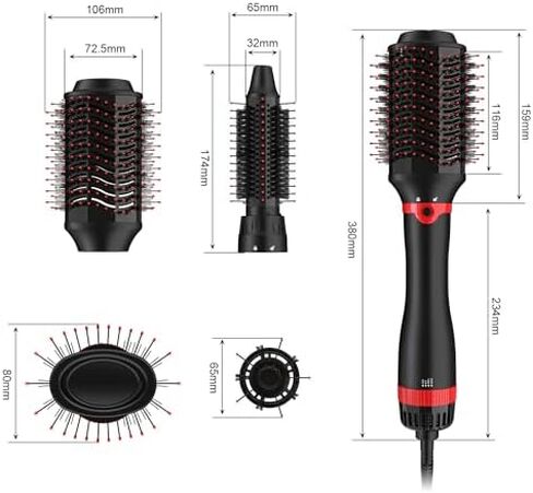 Hair Dryer Brush Blow Dryer Brush Salon Styler Hair Dryer and Volumizer with Three Interchangeable Barrels, Hot Air Brush Kit | Replacement Parts Orderable in Saudi Arabia