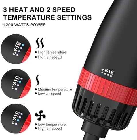 Hair Dryer Brush Blow Dryer Brush Salon Styler Hair Dryer and Volumizer with Three Interchangeable Barrels, Hot Air Brush Kit | Replacement Parts Orderable in Saudi Arabia
