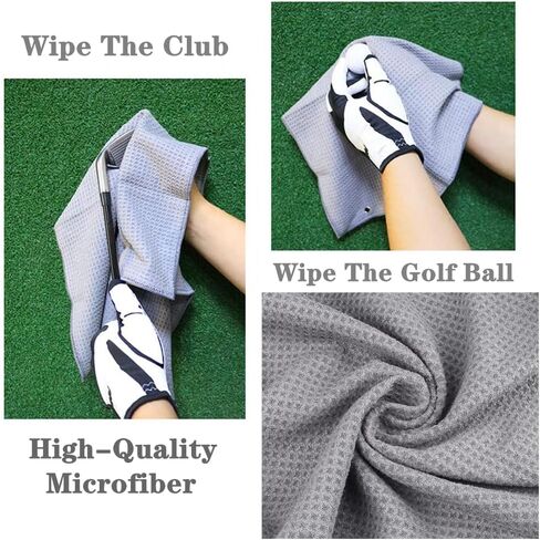 Golf Towels, Golf Towel and Brush Set, with Microfiber Waffle Design Golf Towel 16" X 24" with Hook and Loop Fastenerl and Retractable Zip-line Golf Club Brush (Blue) in Saudi Arabia
