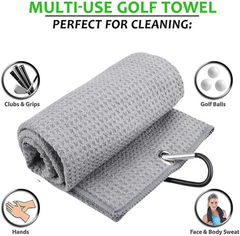 Golf Towels, Golf Towel and Brush Set, with Microfiber Waffle Design Golf Towel 16" X 24" with Hook and Loop Fastenerl and Retractable Zip-line Golf Club Brush (Blue) in Saudi Arabia