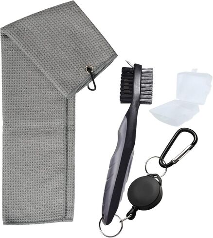 Golf Towels, Golf Towel and Brush Set, with Microfiber Waffle Design Golf Towel 16" X 24" with Hook and Loop Fastenerl and Retractable Zip-line Golf Club Brush (Blue) in Saudi Arabia