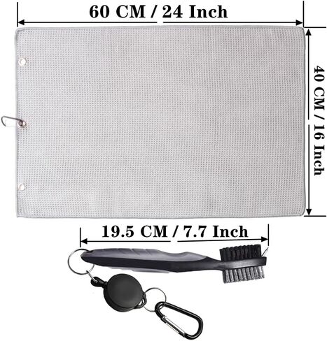 Golf Towels, Golf Towel and Brush Set, with Microfiber Waffle Design Golf Towel 16" X 24" with Hook and Loop Fastenerl and Retractable Zip-line Golf Club Brush (Blue) in Saudi Arabia