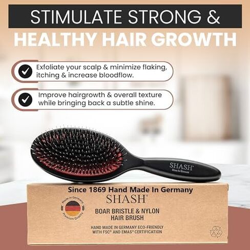 Since 1869 Hand Made In Germany - Nylon Boar Bristle Brush Suitable For Normal to Thick Hair - Gently Detangles, No Pulling or Split Ends - Softens and Improves Hair Texture, Stimulates Scalp (Small) in Saudi Arabia
