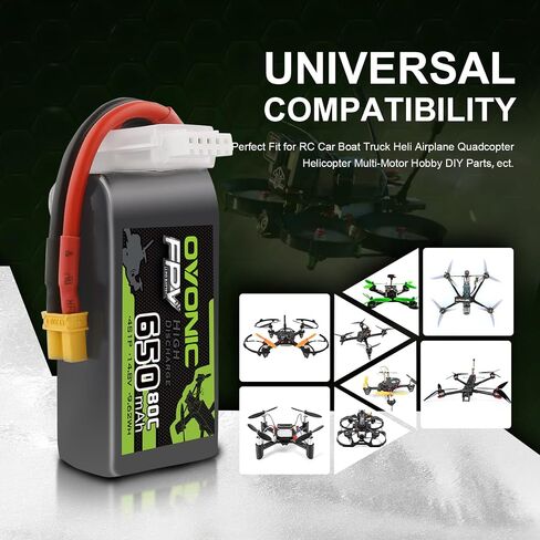 OVONIC 4s Lipo Battery 80C 650mAh 14.8V Lipo Battery with XT30 Connector for RC FPV Racing Drone Quadcopter in Saudi Arabia