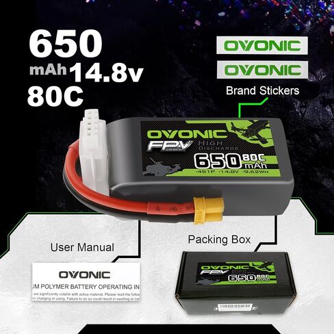 OVONIC 4s Lipo Battery 80C 650mAh 14.8V Lipo Battery with XT30 Connector for RC FPV Racing Drone Quadcopter in Saudi Arabia