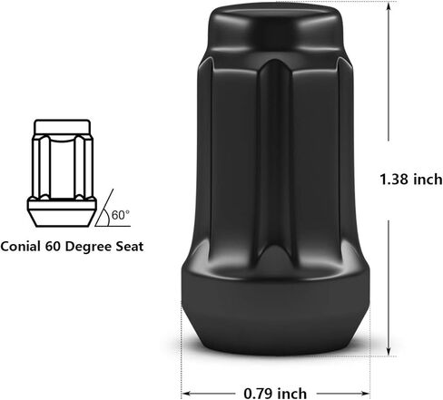 صواميل عروة A-KARCK مقاس M12 × 1.5، صواميل عروة سوداء منتفخة ذات نهاية مغلقة 20 قطعة مع مفتاح صامولة واحد، مقعد مخروطي بطول 1.38 بوصة سداسي 3/4 بوصة in Kuwait
