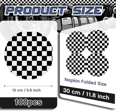 100 Pcs Black and White Checkered Napkins Round Racing Car Theme Paper Lunch Party Napkins Disposable Race Car Birthday Party Supplies for Men Boys Kids Baby Shower Party Decorations Favors in Saudi Arabia
