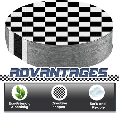 100 Pcs Black and White Checkered Napkins Round Racing Car Theme Paper Lunch Party Napkins Disposable Race Car Birthday Party Supplies for Men Boys Kids Baby Shower Party Decorations Favors in Saudi Arabia