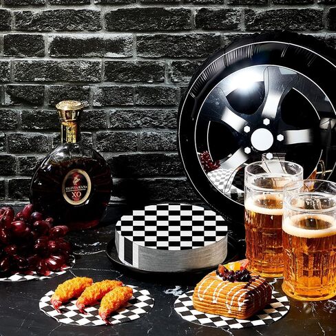 100 Pcs Black and White Checkered Napkins Round Racing Car Theme Paper Lunch Party Napkins Disposable Race Car Birthday Party Supplies for Men Boys Kids Baby Shower Party Decorations Favors in Saudi Arabia