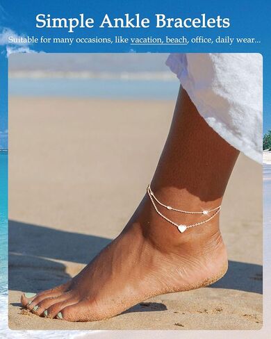 FUNEIA Gold Silver Ankle Bracelets for Women Plus Size Waterproof 14K Gold Plated Anklets for Women Big Ankles Non Tarnish Dainty Layered Beaded Heart Anklet Set Summer Beach Foot Chain Jewelry Gifts in Saudi Arabia