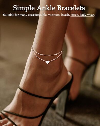FUNEIA Gold Silver Ankle Bracelets for Women Plus Size Waterproof 14K Gold Plated Anklets for Women Big Ankles Non Tarnish Dainty Layered Beaded Heart Anklet Set Summer Beach Foot Chain Jewelry Gifts in Saudi Arabia