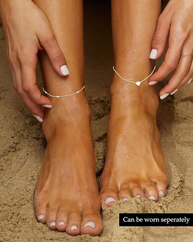 FUNEIA Gold Silver Ankle Bracelets for Women Plus Size Waterproof 14K Gold Plated Anklets for Women Big Ankles Non Tarnish Dainty Layered Beaded Heart Anklet Set Summer Beach Foot Chain Jewelry Gifts in Saudi Arabia