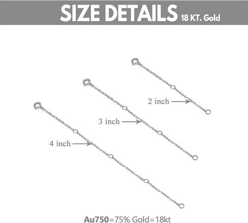 18kt Real Gold Chain Necklace Extender, 2Inch/3Inch/4Inch Delicate Durable Adjustable Gold Chain Extender for Gold Necklace Bracelet Anklet in Saudi Arabia