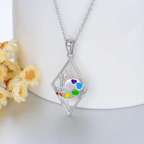 PELOVNY Paint Palette and Brush Necklace 925 Sterling Silver Pigment Necklace Jewelry Gifts for Artists Painters Women in Saudi Arabia