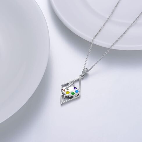 PELOVNY Paint Palette and Brush Necklace 925 Sterling Silver Pigment Necklace Jewelry Gifts for Artists Painters Women in Saudi Arabia