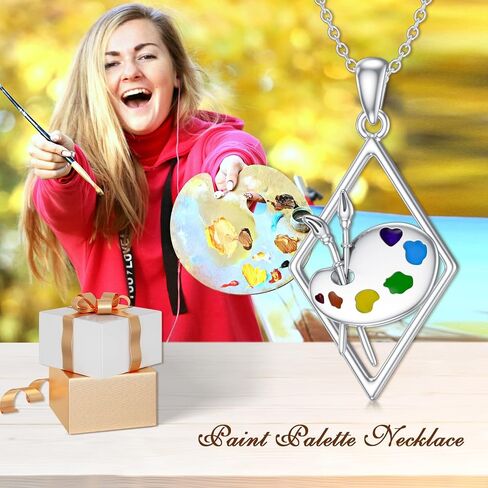 PELOVNY Paint Palette and Brush Necklace 925 Sterling Silver Pigment Necklace Jewelry Gifts for Artists Painters Women in Saudi Arabia
