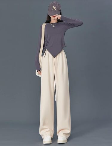 بنطال رياضي للفتيات من Kiench ذو أرجل مستقيمة وخصر عالٍ وفضفاض برباط in Kuwait