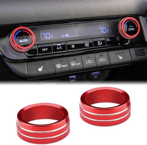 غطاء مقبض تيار متردد auovo متوافق مع ملحقات Hyundai Elantra 2024 2023 2022 2021 غطاء مقبض تكييف الهواء مزين بحلقات مقبض التحكم في المناخ من سبائك الألومنيوم (قطعتان، أحمر) in Saudi Arabia