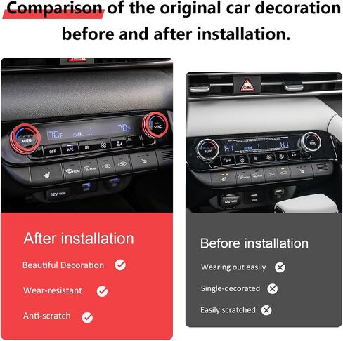 غطاء مقبض تيار متردد auovo متوافق مع ملحقات Hyundai Elantra 2024 2023 2022 2021 غطاء مقبض تكييف الهواء مزين بحلقات مقبض التحكم في المناخ من سبائك الألومنيوم (قطعتان، أحمر) in Saudi Arabia