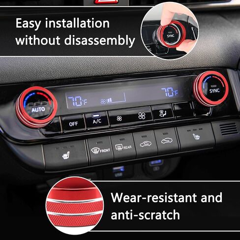 غطاء مقبض تيار متردد auovo متوافق مع ملحقات Hyundai Elantra 2024 2023 2022 2021 غطاء مقبض تكييف الهواء مزين بحلقات مقبض التحكم في المناخ من سبائك الألومنيوم (قطعتان، أحمر) in Saudi Arabia