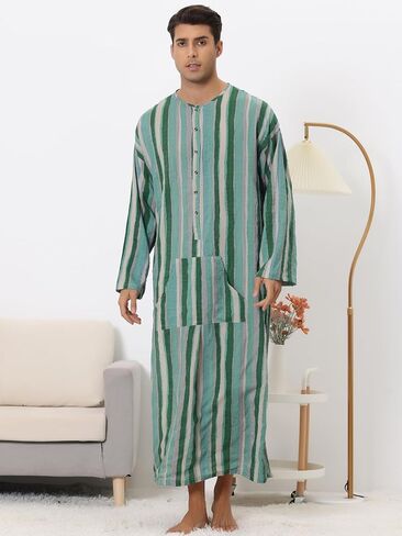 Lars Amadeus Striped Nightshirt for Men's Color Block Button Down Lounge Nightgown in Saudi Arabia