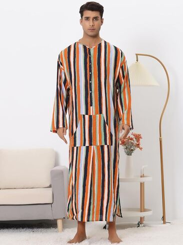 Lars Amadeus Striped Nightshirt for Men's Color Block Button Down Lounge Nightgown in Saudi Arabia