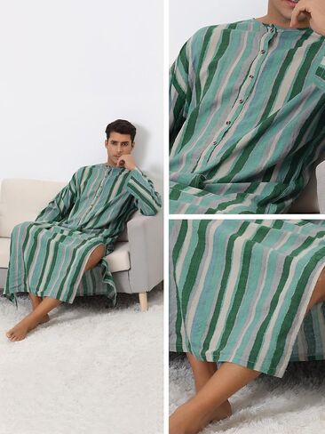Lars Amadeus Striped Nightshirt for Men's Color Block Button Down Lounge Nightgown in Saudi Arabia
