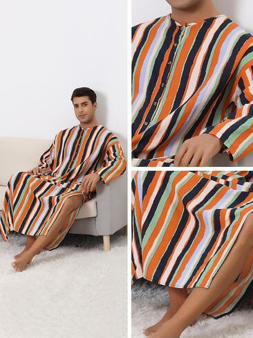 Lars Amadeus Striped Nightshirt for Men's Color Block Button Down Lounge Nightgown in Saudi Arabia