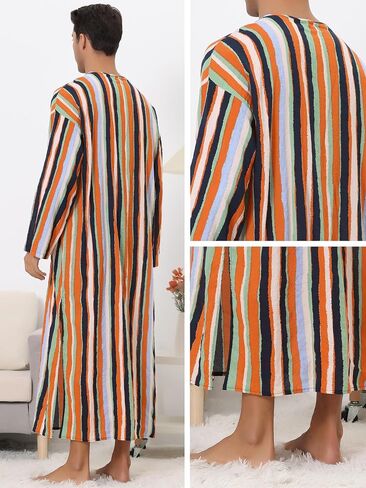 Lars Amadeus Striped Nightshirt for Men's Color Block Button Down Lounge Nightgown in Saudi Arabia