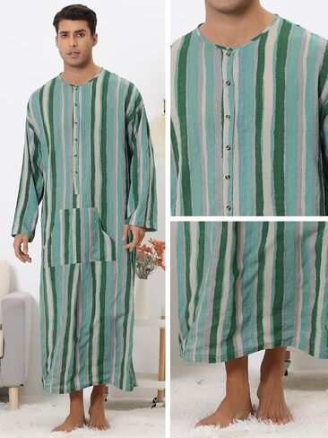 Lars Amadeus Striped Nightshirt for Men's Color Block Button Down Lounge Nightgown in Saudi Arabia