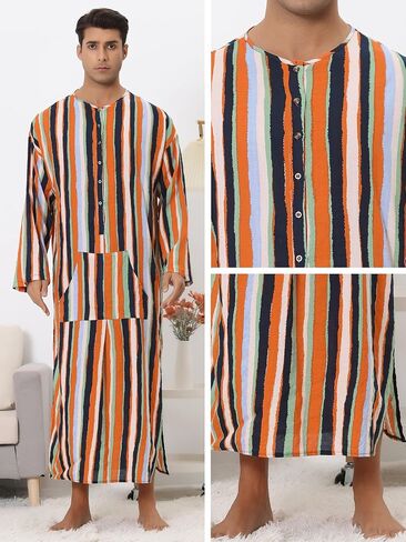 Lars Amadeus Striped Nightshirt for Men's Color Block Button Down Lounge Nightgown in Saudi Arabia