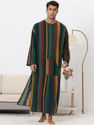 Lars Amadeus Striped Nightshirt for Men's Color Block Button Down Lounge Nightgown in Saudi Arabia