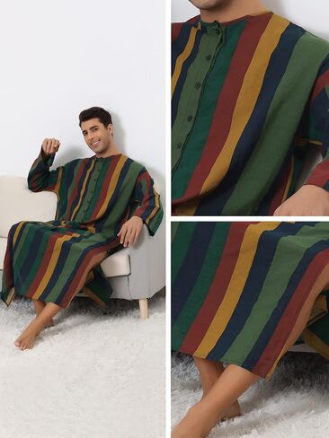Lars Amadeus Striped Nightshirt for Men's Color Block Button Down Lounge Nightgown in Saudi Arabia