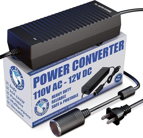 12V DC Power Converter, PI Store Adapter, 110V to 120V Transformer, 10 Amp 12V Max, FCC & CE Approved, for Car Refrigerator/Car Cigarette/Lighter/Other Car Accessories Use in Saudi Arabia